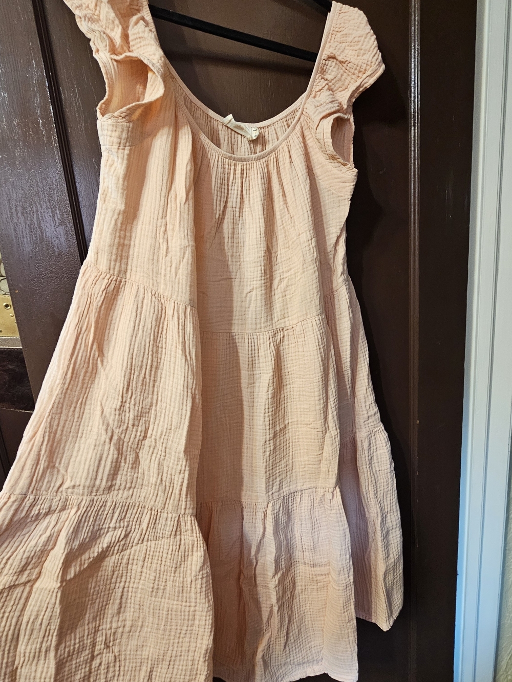 Nation LA Women's Peach Tiered Midi Dress with Ruffle Sleeves